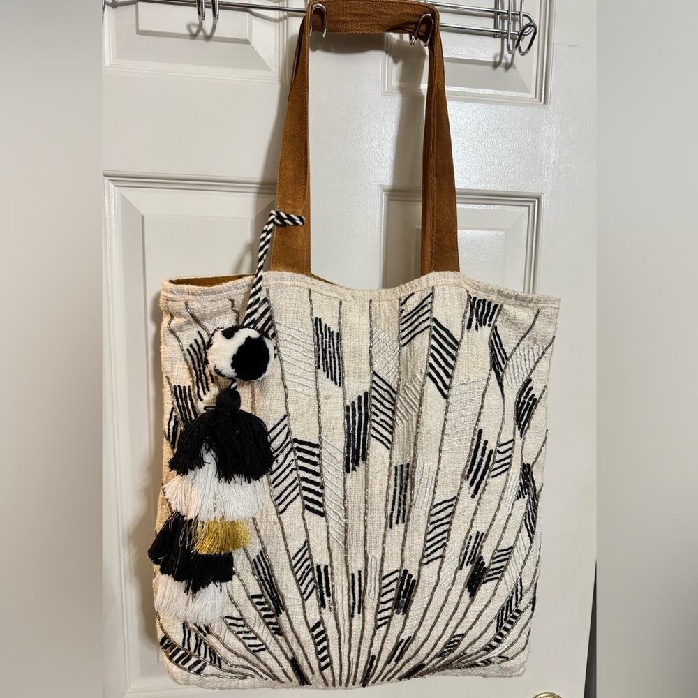 NEW Love Stitch Black & Silver Beaded Beach/Tote Bag